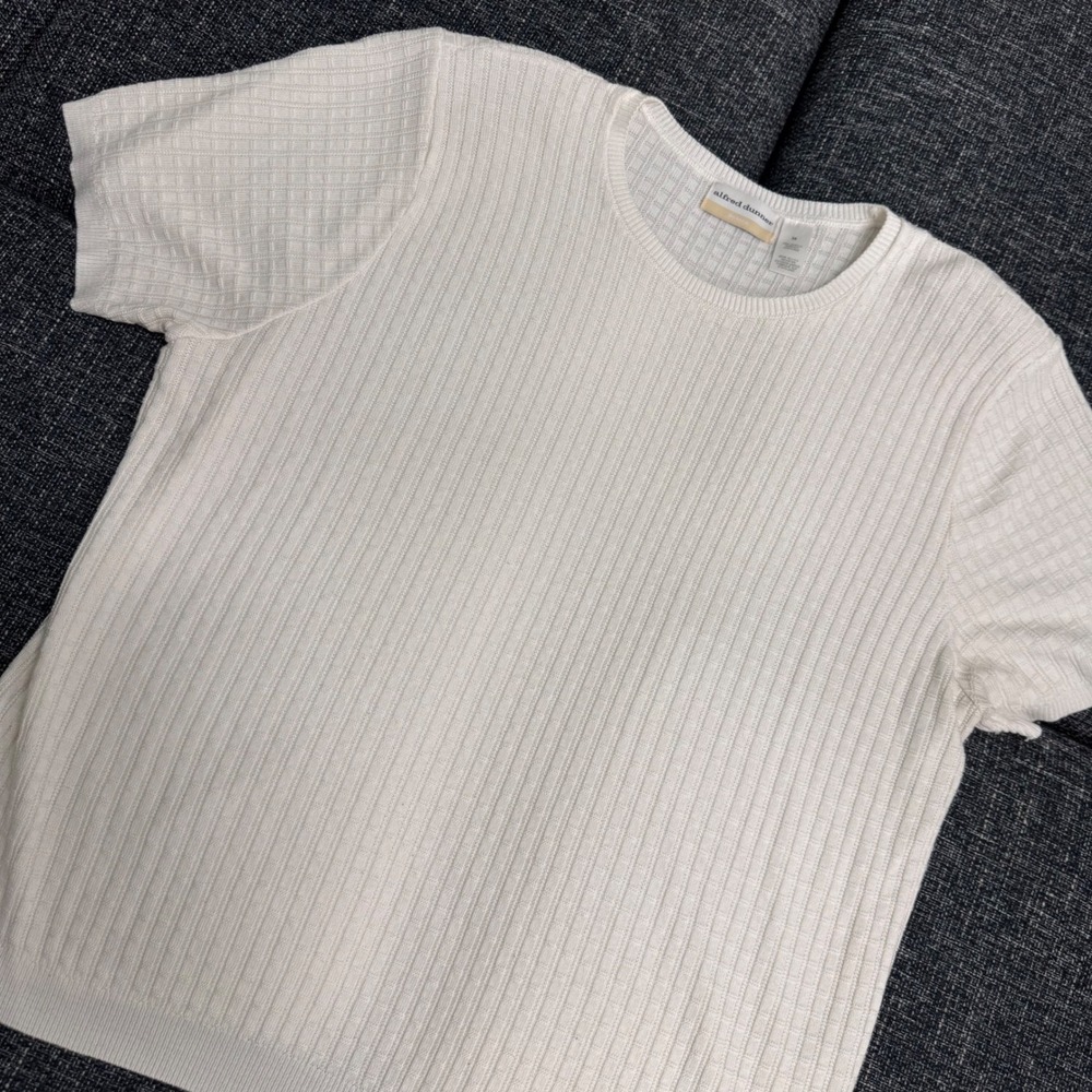 Alfred Dunner Knit Top Women 3X Cream Excellent Short Sleeve Textured Ribbed